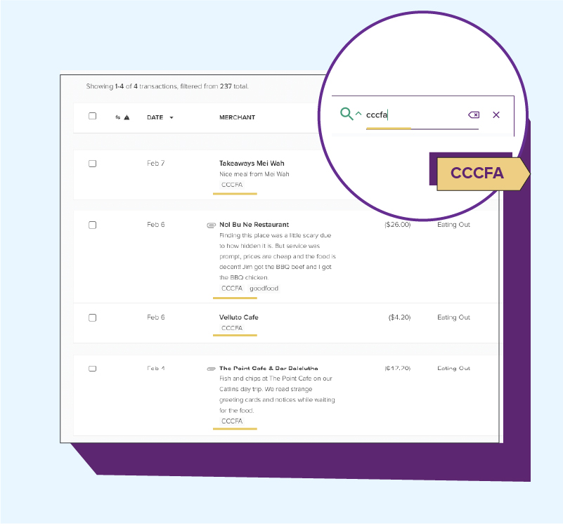 Once you've labeled your transactions in PocketSmith, you can easily search for them