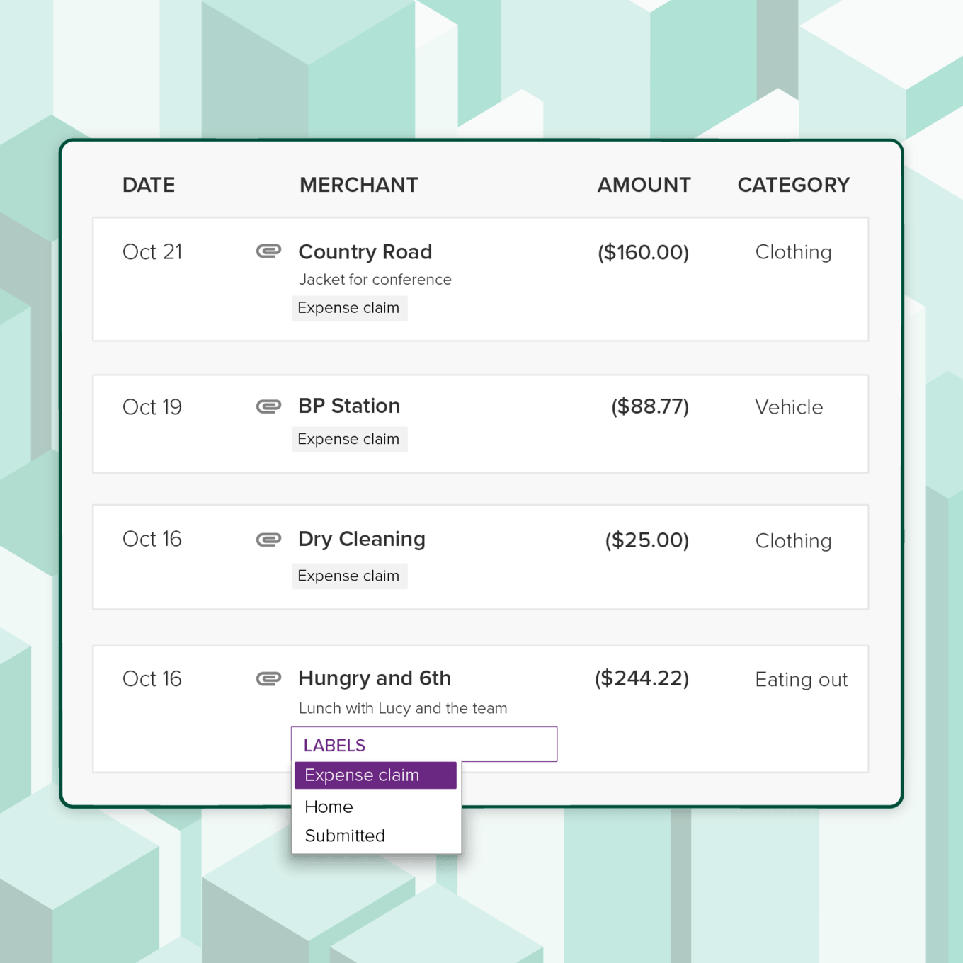 Use labels to annotate your transactions PocketSmith accounts screen showing labelled transactions